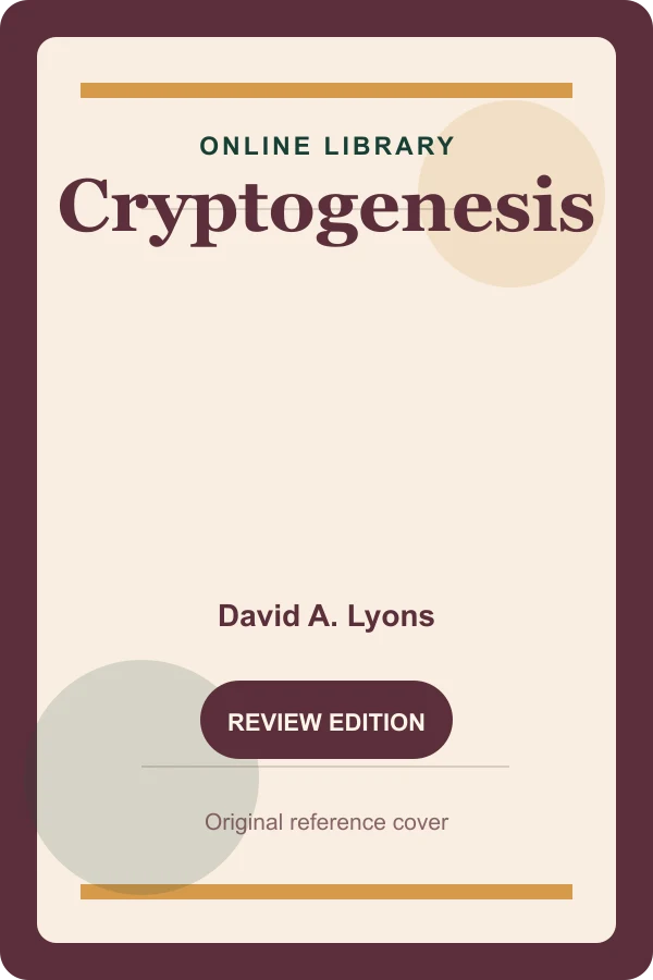 Original Online Library reference cover for Cryptogenesis